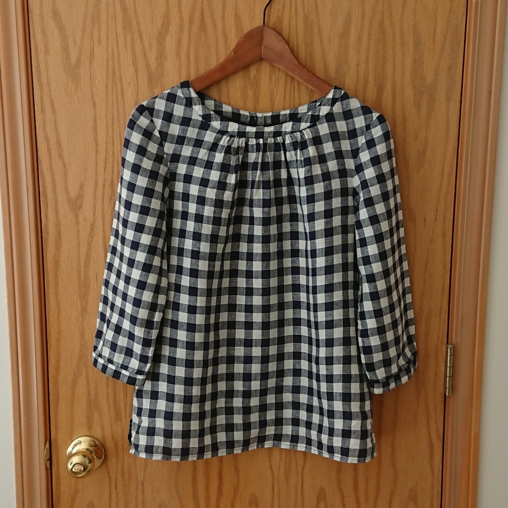 Boden Linen Gingham Top